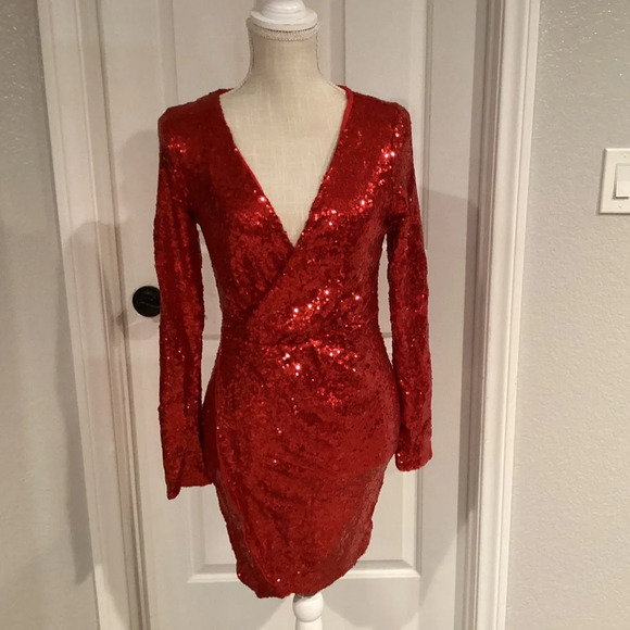 Revamped Little Red Sequins Dress, Size M, Color Red NEW - Picture 1 of 3